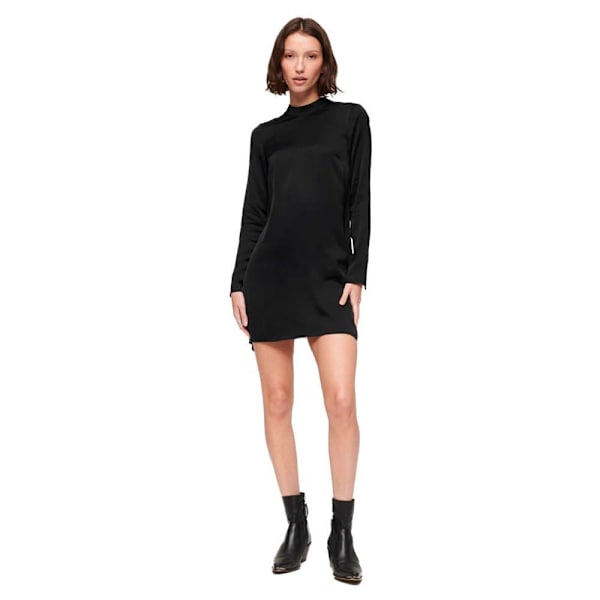 Superdry Satin Mock Neck Langærmet Kort Kjole Sort M Kvinde