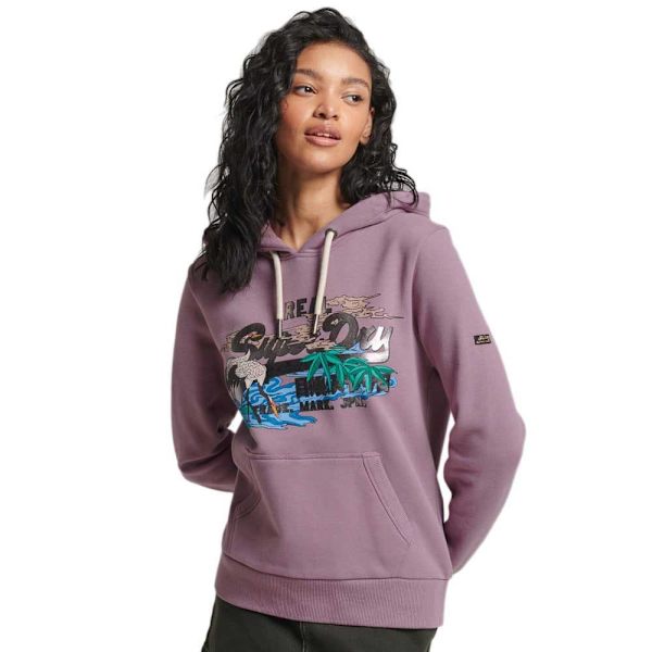 Superdry Japanese Vintge Logo Graphic Tröja Med Huva Lila S Kvinna