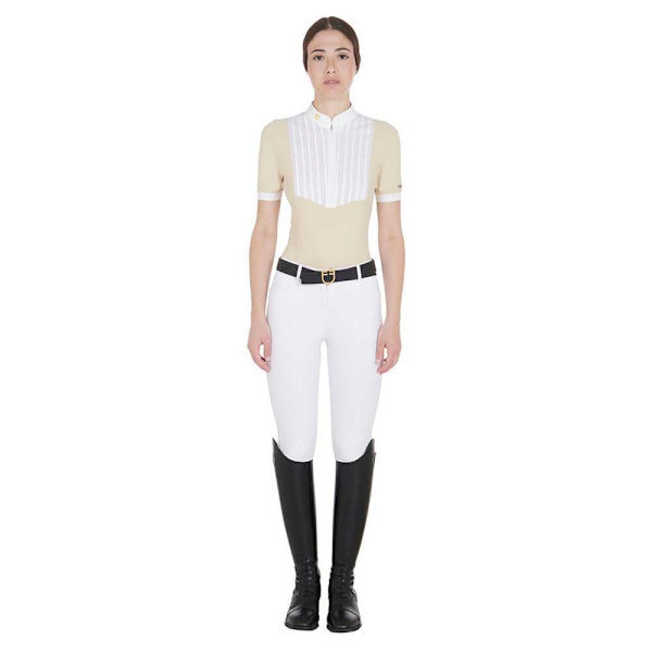 Equestro Fit Pleated Cotton Lyhythihainen Pikeepaita Beige XL