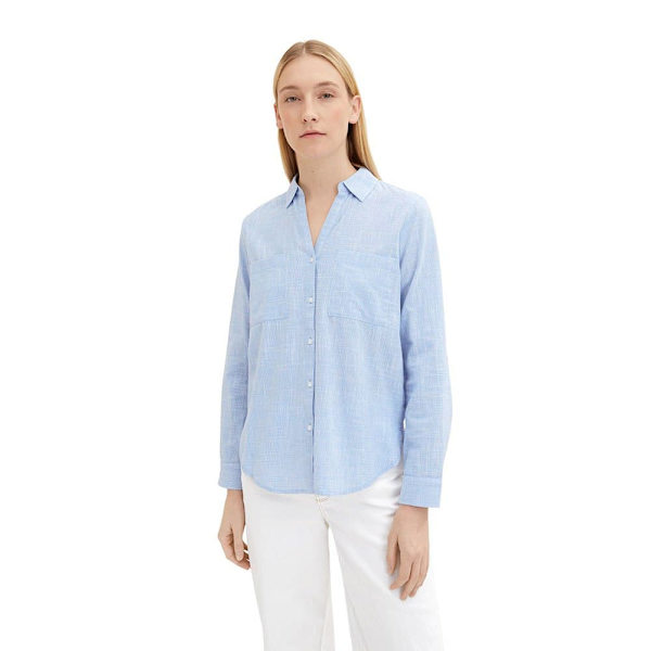 Tom Tailor Bluse With Slub Structure 1035247 Blå 40 Kvinde
