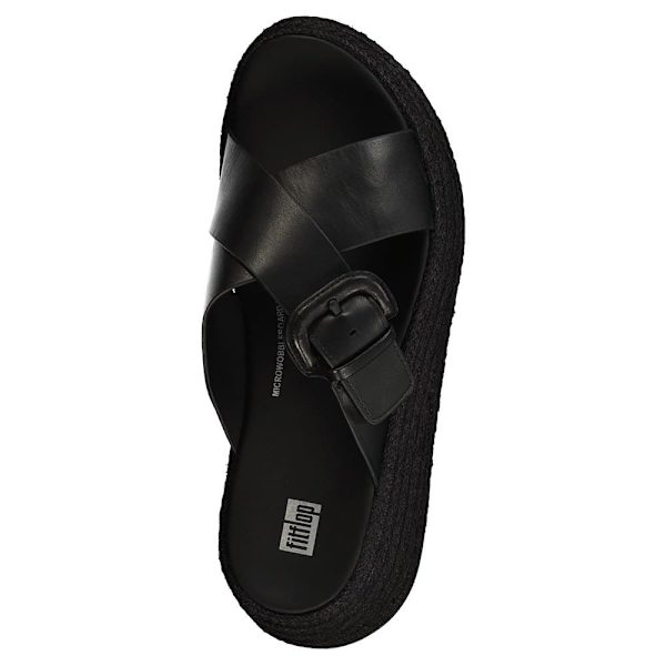 Fitflop F-mode Espadrille Buckle Leather Flatform Slides Klipklapper Sort EU 37 Kvinde