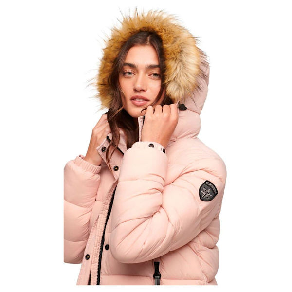 Superdry Faux Fur Puffjacka Rosa L Kvinna