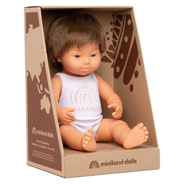 Miniland Kaukasisk Downs Syndrom Baby Dukke 38 Cm Rosa