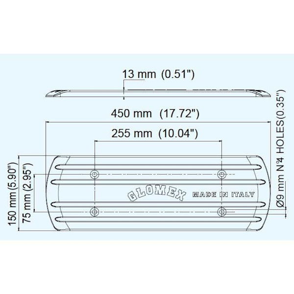 Glomex Rektangulær Jordplade Ra207 Brun 455 x 150 x 13 mm