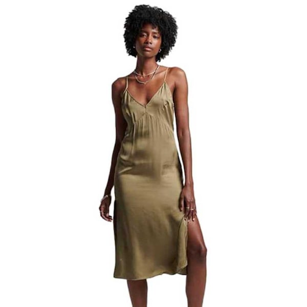Superdry Ærmeløs Midikjole Satin Cami Slip Grøn 2XS Kvinde