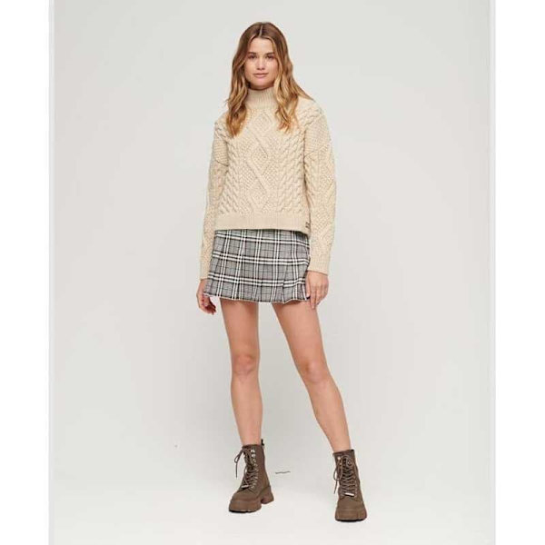 Superdry Aran Cable Knit Striktrøje Med Høj Hals Beige XS Kvinde