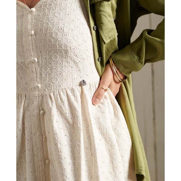 Superdry Kort Kjole Broderie Mini Beige M Kvinde