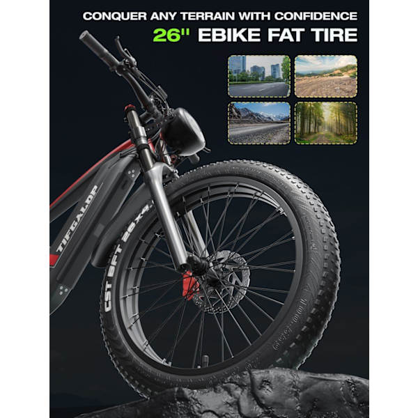 Tifgalop ES28 26" sähköpyörä, 48 V 18 Ah irrotettava akku, 1000 W fatbike
