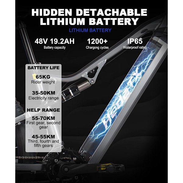 El-mountainbike HedaTX TX19, 29", 1000W motor 48V 19.2Ah batteri