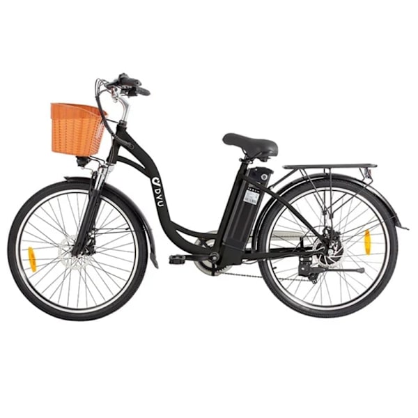 Retro elektrisk bycykel DYU C6, motor 36V 250W, med kurv og bagagebærer