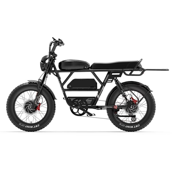 Elcykel LANKELEISI X-Black Knight, Moto Style, 2000W dubbelmotor, 48V 45Ah Samsung dubbelbatteri