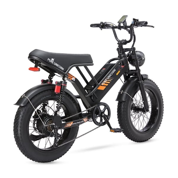 Fed elcykel 20" PURE UNICORN U5, 1000W 19.2Ah, Moto Style, Sort