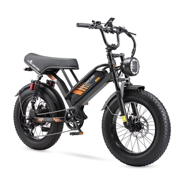 Fed elcykel 20" PURE UNICORN U5, 1000W 19.2Ah, Moto Style, Sort