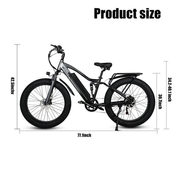 Sähkömaastopyörä CMACEWHEEL TP26, 750W 17Ah, 26" * 4.0 fatbike - Harmaa-musta