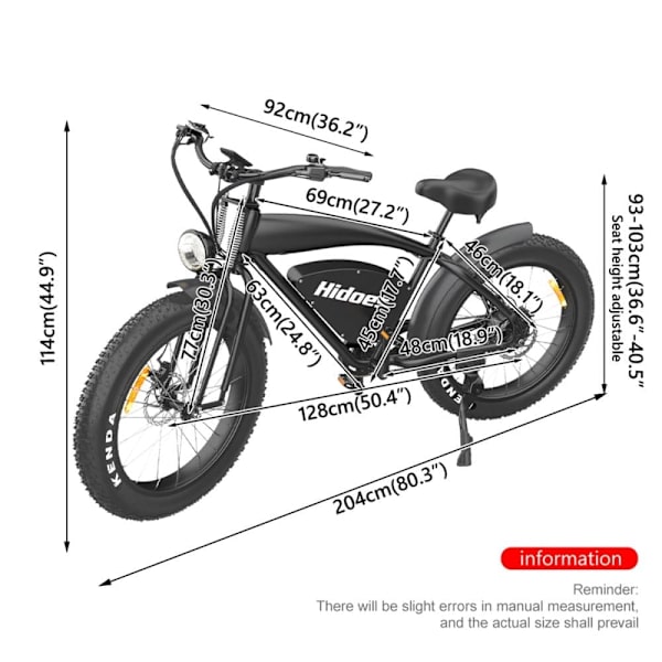Retro elcykel Hidoes B3, 1200W 48V 18,2Ah batteri, 26" fatbike