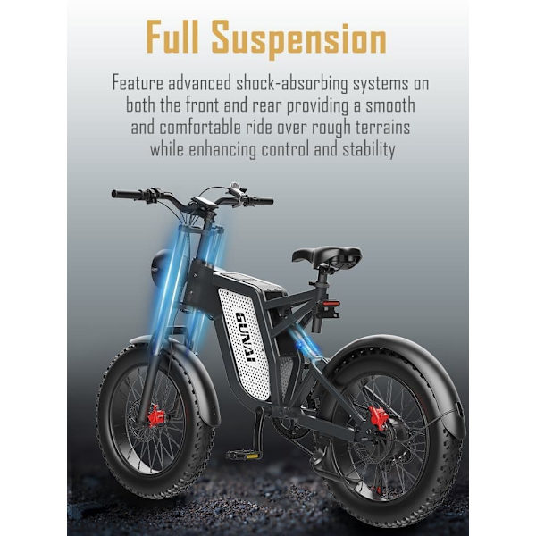 GUNAI MX25 1000W Elcyklar för Vuxna 20*4.0″ Fat Tire 48V 25Ah Fullfjädring