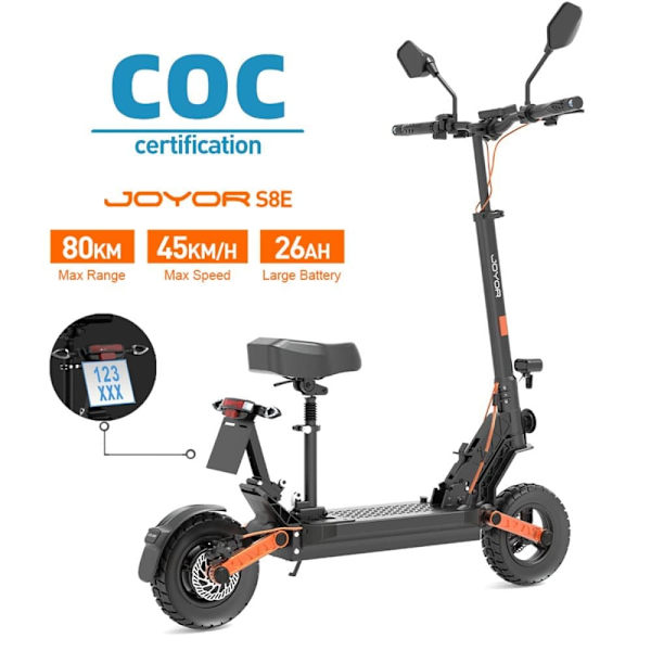 Siddende El-Løbehjul JOYOR S8E - Motor 48V 800W - Batteri 26Ah - Sammenklappelig