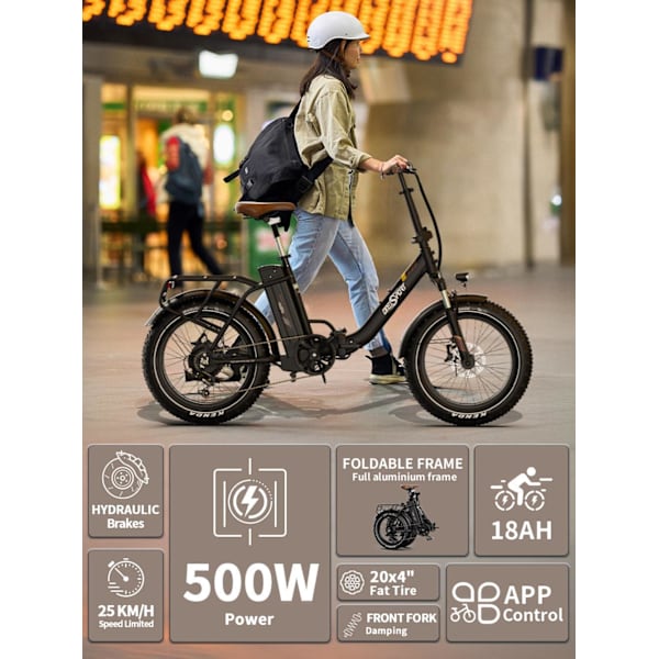 Taittuva sähköpyörä Onesport OT16 Max, 20", 500 W moottori, 48 V 18 Ah akku, tuki sovellukselle