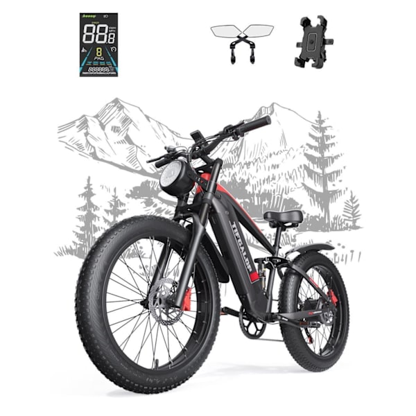 Tifgalop ES28 26" sähköpyörä, 48 V 18 Ah irrotettava akku, 1000 W fatbike