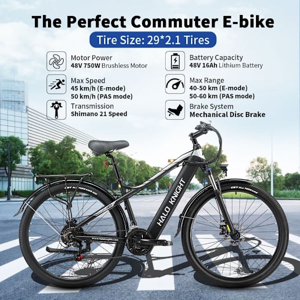 Elcykel HALO KNIGHT H02, 48V 750W 16Ah, 21-speed, Sort