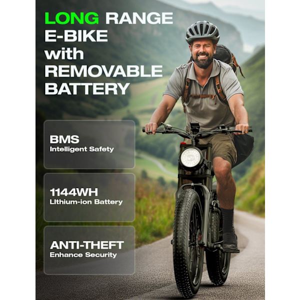 Tifgalop ES28 26" sähköpyörä, 48 V 18 Ah irrotettava akku, 1000 W fatbike
