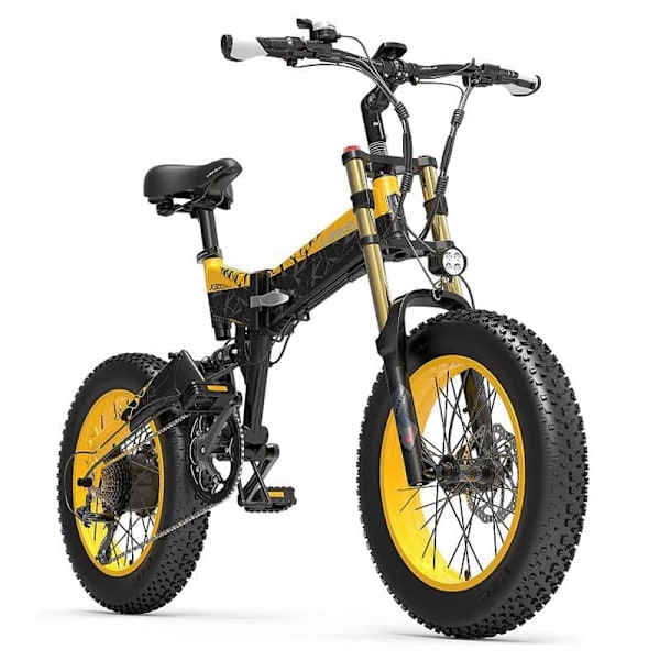 Hopfällbar elcykel LANKELEISI X3000Plus, Motor 48V 1000W, 17,5Ah Batteri, 20" för all terräng Gul