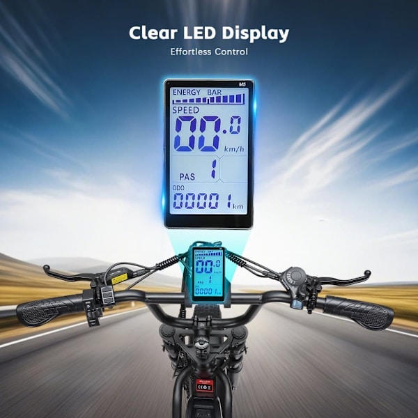 Fed elcykel 20" PURE UNICORN U5, 1000W 19.2Ah, Moto Style, Sort