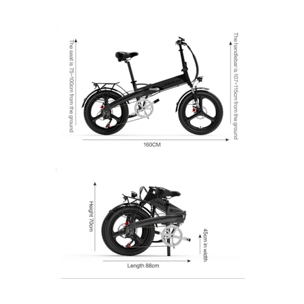Hopfällbar elcykel för stadscyklar Lankeleisi G660, 500W 48V 12.8Ah, 20"