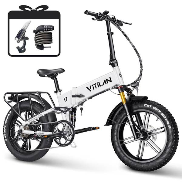 Hopfällbar elektrisk cykel VITILAN i7 Pro 3.0 - Motor 48V 750W - 20Ah Batteri - 8 växlar Vit