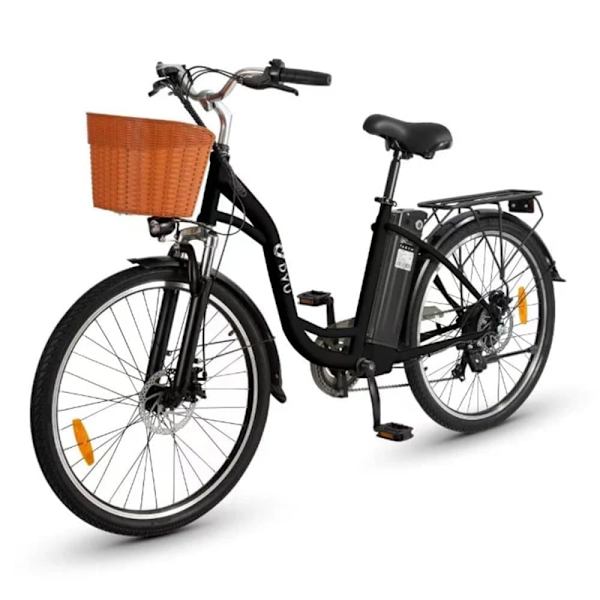 Retro elektrisk bycykel DYU C6, motor 36V 250W, med kurv og bagagebærer