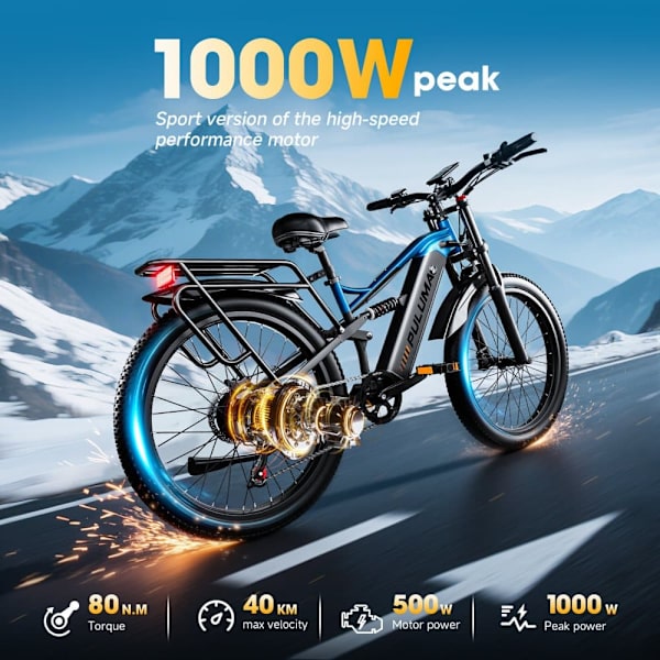 Elcykel PULUMA PE86, 500W motor, momentsensor, 48V 20Ah batteri, sort og blå