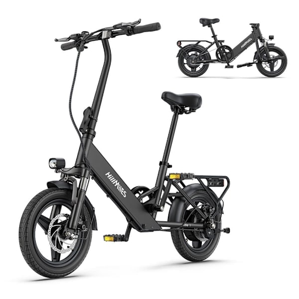 El-bycykel HillMiles Mile 1, 250W motor, 36V 10,4Ah batteri, 14 tommer foldbar, 25 km/t Sort