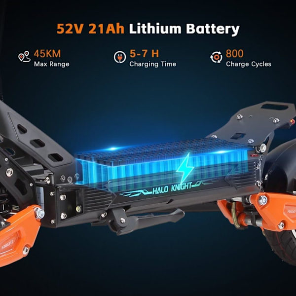 El-løbehjul HALO KNIGHT T102, motor 52V 1200W, 21Ah batteri, 10", understøtter NFC