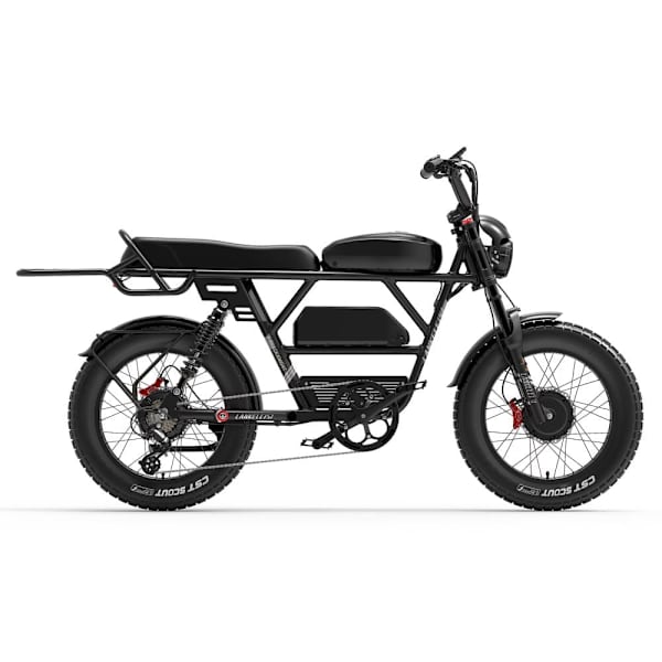 Elcykel LANKELEISI X-Black Knight, Moto Style, 2000W dubbelmotor, 48V 45Ah Samsung dubbelbatteri
