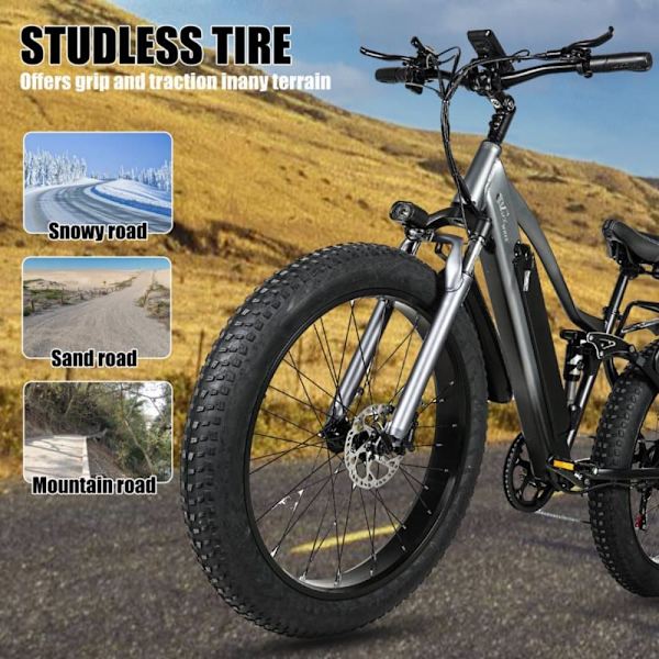 Sähkömaastopyörä CMACEWHEEL TP26, 750W 17Ah, 26" * 4.0 fatbike - Harmaa-musta