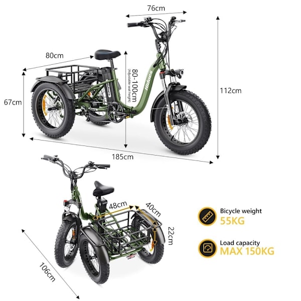 Sammenklappelig elektrisk trehjulet cykel Hidoes ET1 - 750W 48V 20Ah - Grøn