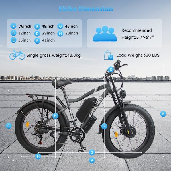 Elektrisk mountainbike Orlms MX500, 2*1000W motor, 52V 25Ah batteri, 26", fuld affjedring