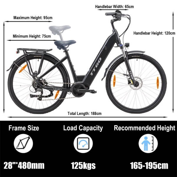 Elcykel TTGO ZZ-28ST, Bafang midterdrev 250W motor, 36V 20Ah