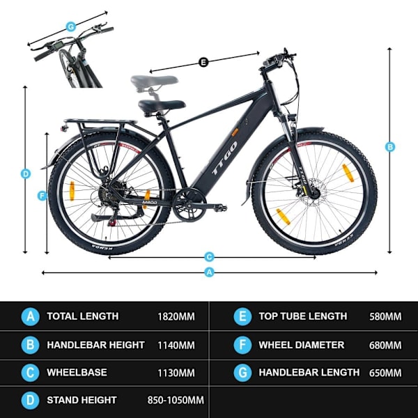 Elcykel TTGO M300, 250W momentsensor, 36V 20Ah, 27,5" til pendling og fritid