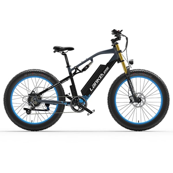 Elektrisk mountainbike Lankeleisi RV700, motor 48V 1000W, 26″ tykke dæk, Explorer elektrisk jagtcykel Blå