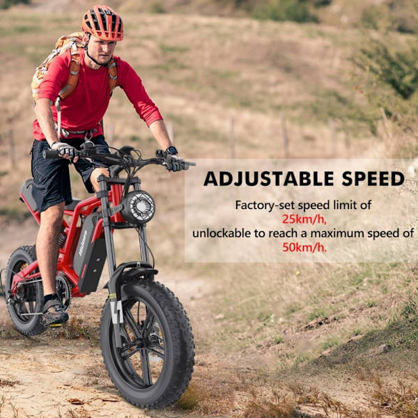 Elektrisk Dirt Bike Hidoes B6 - 20" - 1200W 48V 17.5Ah - Rød