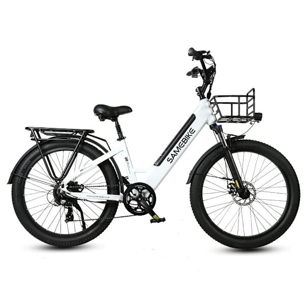 SAMEBIKE RS-A01 Plus 26" elektrisk bycykel, motor 48V 750W, 14AH batteri Hvid