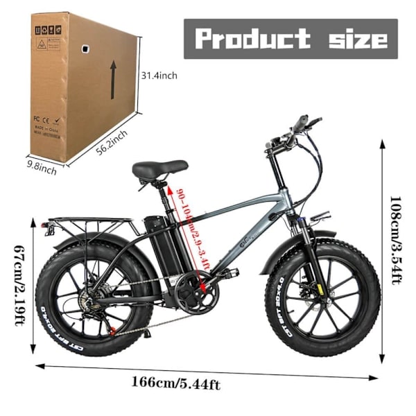 El-mountainbike CMACEWHEEL T20, 20", 750W 48V 17Ah, svartgrå