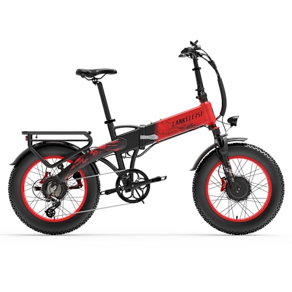 Hopfällbar elcykel LANKELEISI X2000 MAX, 2000W dubbelmotor, 48V 20Ah SAMSUNG litiumjonbatteri Röd