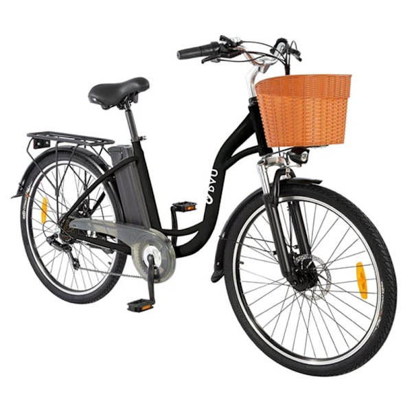 Retro elektrisk bycykel DYU C6, motor 36V 250W, med kurv og bagagebærer
