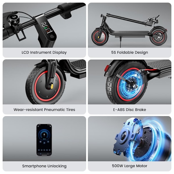 Sammenklappelig El-Scooter iScooter W6, Motor 36V 500W, 10 Tommer