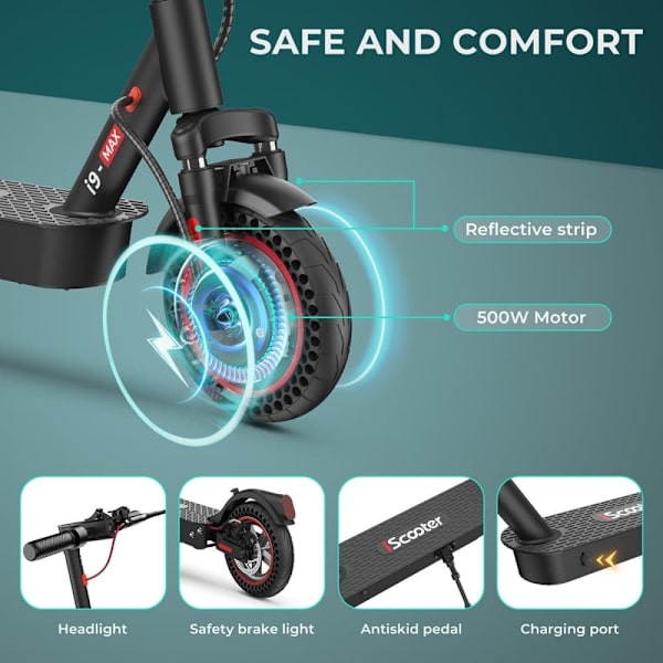 El-løbehjul iScooter i9 Max - 10" - Motor 36V 500W - 25 km/t - APP