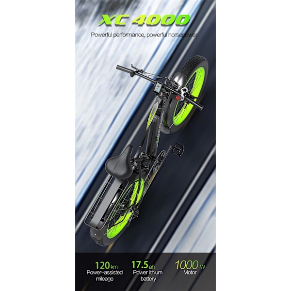 Elcykel med tjocka däck från LANKELEISI XC4000, motor 48V 1000W, 17.5Ah batteri,