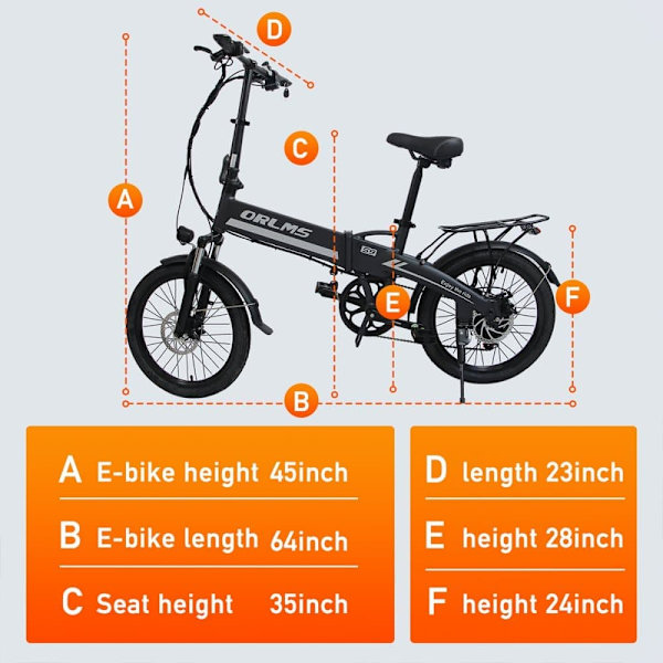 Sammenklappelig elcykel ORLMS S9, 500W motor, 48V 13Ah batteri, 20" pendler-elcykel