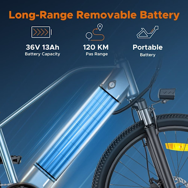 Miesten sähkömaastopyörä HillMiles MileTrail 1, moottori 36V 250W, vetoketjulla, sininen